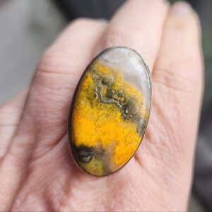 Handmade Sterling Silver 925 Bumblebee Jasper Oval Statement Ring Size 6
